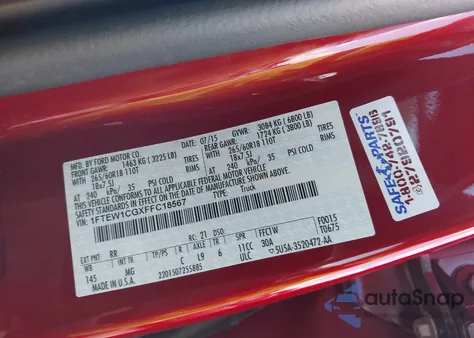 2015 Ford F-150 Xlt z USA, uszkodzony, nr VIN 1FTEW1CGXFFC18567